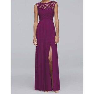 Sangria Purple Lace Bodice Long‎ Gown Size 18 2X Maxi Dress Wedding Bridesmaid